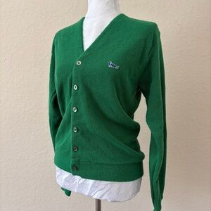 Vintage 60s 70s Sportswear Green Orlon Acrylic Cardigan Sweater Hippy Size S